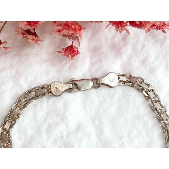 Sterling Silver flat chainlink Lobster Claw 925 Vintage Minimalist Bracelet - 7" - Picture 3 of 14